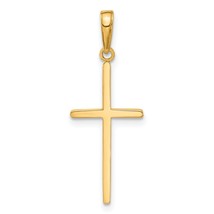 14K Yellow Gold Stick Cross Pendant Charm Jewelry 32mm x 12mm - £67.61 GBP