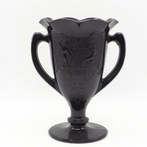 Vintage Black Glass Pedestal Vase 2 Handles Nymphs Dance Ruffle Top - £25.89 GBP