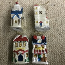 Vintage Lot Of 4 Miniature Village House Porcelain Christmas Ornaments - £9.76 GBP