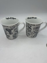 disney sketch book coffee mug cup mickey mouse  &amp; Minnie Mouse Set Of 2 B &amp; W - £14.89 GBP