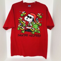 Vintage Peanuts Snoopy Woodstock Santa&#39;s Helpers  Christmas Shirt Size L... - £16.09 GBP