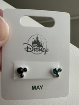 Disney Parks Mickey Mouse Faux Emerald  May Birthstone Earrings Silver C... - £25.88 GBP