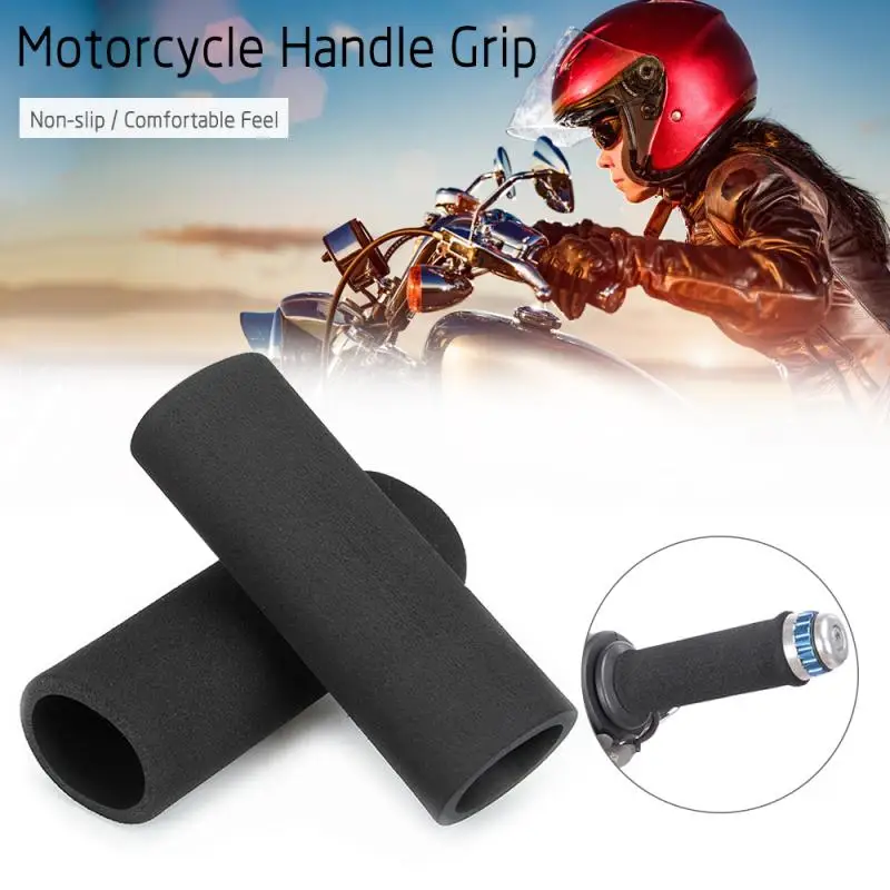 2pcs Black Motorcycle Grip Cover Slip-on Foam Anti Vibration Comfort Soft Hand - £11.32 GBP