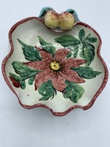 Vintage Christmas Ceramic Poinsettia Dish Handmade Candy Numbered 314/800-Italy - £10.11 GBP
