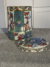 Vintage Blue , White, Red  Floral  W/ Tin Container Daher Made in Englan... - $10.39