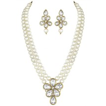 Crystal Pearl Long Necklace with Drop Earrings Traditional Ethnic Jewell... - $29.69