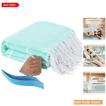 Turkish Oversized Sandproof Quick Dry Beach Towel in Thinner Aqua - $21.73