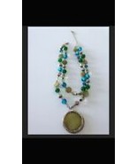beach blue beaded necklace with medallion approximately 21 inch - £19.58 GBP