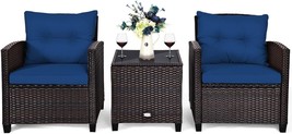 Augester 3 Pcs Patio Furniture Set, Outdoor Pe Rattan Wicker Conversation, Navy - $198.68