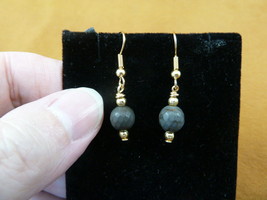 EE-388-2) 8mm gray Mookaite Picasso jasper gemstone gold tone dangle earrings - £11.25 GBP