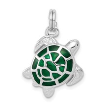 Sterling Silver Rhodium-plated Green Enamel Turtle Charm - £43.75 GBP