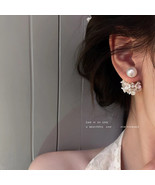 Wedding Pearl Flower Stud EARRING Double Sided WHITE MISE EN Tribal Bride  - £21.65 GBP