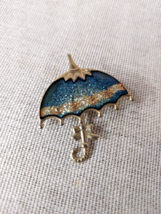 Vintage Shimmer Enamel Pretty Umbrella / Parasol Brooch - £11.86 GBP