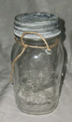 VTG Clear Ball GENUINE Sculptured Glass Mason Jar D25 Fruit With Zinc Lid - $14.99