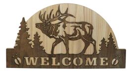 Rustic Western Wapiti Elk Deer By Pine Forest MDF Wood Welcome Wall Deco... - $713.93 MXN
