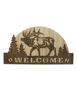 Rustic Western Wapiti Elk Deer By Pine Forest MDF Wood Welcome Wall Deco... - €33,45 EUR