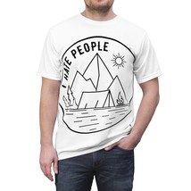 Unisex Black &amp; White Camping Scene &quot;I Hate People&quot; Circle Print Tee - £31.59 GBP+