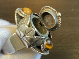 Vtg Sterling Silver Tigers Eye Poison Ring 9.19g Fine Jewelry Adjustable Band - £47.50 GBP