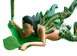 Dewi Sri Rice Goddess Mermaid lady Hanging  Hand Wood C+M 11&quot; GREEN new style - £55.53 GBP
