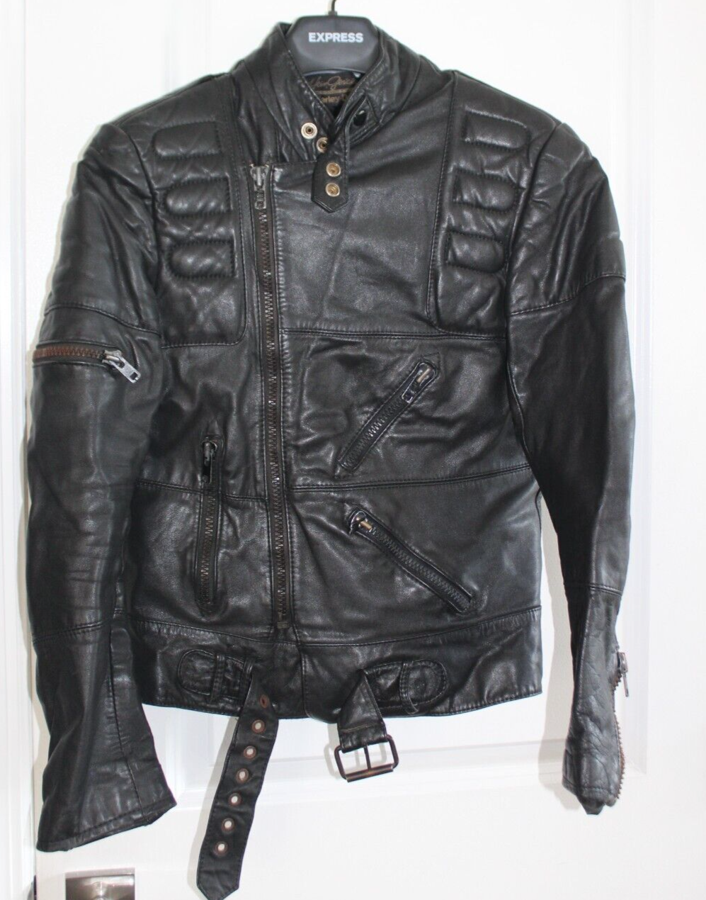 Harley- Davidson Vintage Black Leather Belted Biker Jacket Coat Men&#39;s 40... - $69.29