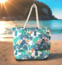 Beach TOTE Canvas Flamingo Tropical Bag with Top Zipper Closure - £10.70 GBP