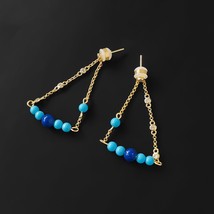 S925 Sterling Silver Roman Style Turquoise Chain Earrings Fashion Light Luxury P - $55.99