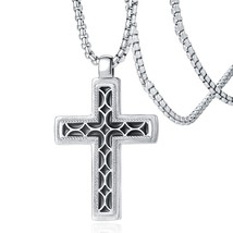 Cross Necklace for Men, Silver Black Cross Pendant Necklace,Plated 24&quot; Silver - £15.45 GBP