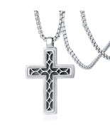Cross Necklace for Men, Silver Black Cross Pendant Necklace,Plated 24&quot; S... - £15.21 GBP