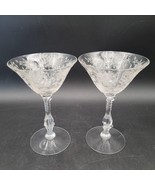 Two Vintage Cambridge Wildflower Etched Floral Liquor Cocktail Glasses c... - $24.74