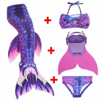 4PCS/Set Swimmable Diamonds Mermaid Tail With Mono Fin Girls Swimsuit Costume - £28.24 GBP