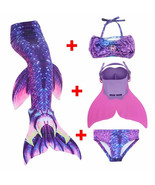 4PCS/Set Swimmable Diamonds Mermaid Tail With Mono Fin Girls Swimsuit Co... - £29.01 GBP