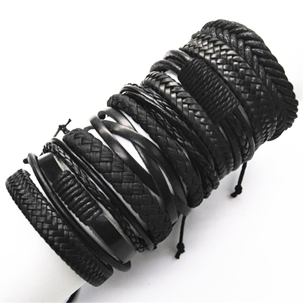 Men Black Bracelets 10pcs/set Wrap Woven Fashion Handmade Men Bracelets Women Le - £10.54 GBP