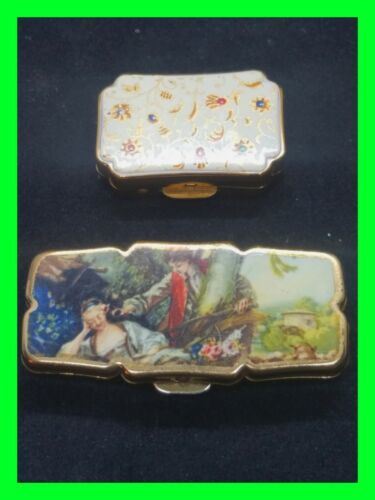 2x Vintage England Stratton Pill Box 1- With Courting Scene 1- Floral Design  - $59.39
