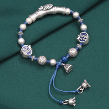 Sterling Silver Curved Tube Enamelled Article Beaded Bracelet With Lotus Charm - £52.12 GBP