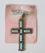 BEAD TREASURES The Gilded Age Timeline Faux Turquoise 3&quot; Cross/Crucifix Pendant - £7.73 GBP