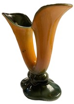 Hull Art Double Trumpet Gold and Green Vase - Vintage - £30.52 GBP