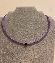 Evil eye necklace handmade charm purple seed beads summer choker - £11.80 GBP