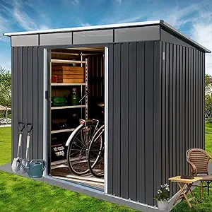 Outdoor Storage Shed 6 X 8 Ft Galvanized Metal Garden Shed With Double Lockable  - £450.37 GBP