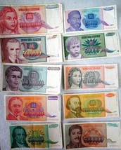 Yugoslavia Inflation Lot 1992 1993 banknote 5000 - 1 billion dinar 10 pieces P20 - $2.76
