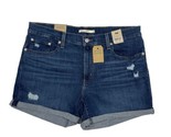 Levi&#39;s 16 W33 Mid Length Dark Blue Denim Cuffed Shorts Stretch New - $14.84