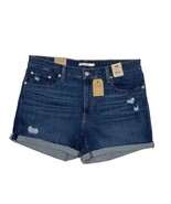 Levi&#39;s 16 W33 Mid Length Dark Blue Denim Cuffed Shorts Stretch New - £11.46 GBP