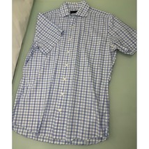 Proper Cloth Men Shirt Short Sleeve Lightweight Button Up Blue Plaid Med... - £23.33 GBP