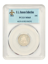 1864 10C PCGS MS65 ex: D.L. Hansen - £4,228.38 GBP