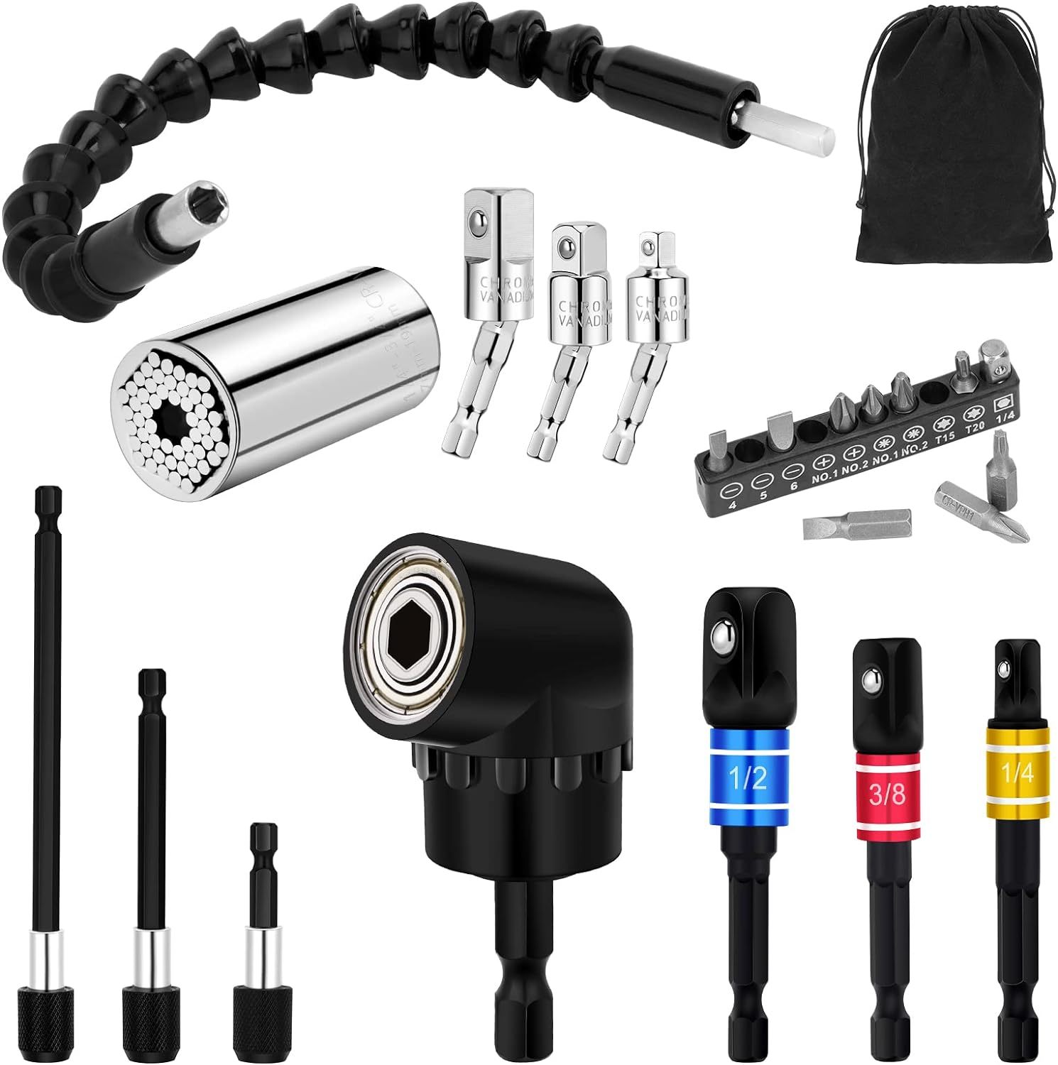 Key Chains 33pcs Flexible Drill Bit Extension Set, Hex Shank Right