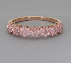 14K Rose Gold Plated Half Eternity Wedding Matching Band CZ Gemstone Flower Ring - £53.93 GBP