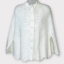 Handmade cream knitted crocheted grannycore cape poncho sweater small-me... - $48.38