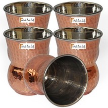 Set of 5 - Prisha India Craft  Copper Muglai Matka Glass Inside Stainless Steel  - £32.42 GBP