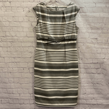 Calvin Klein Womens Small Sheath Dress Gray White Stripe Sleeveless Belt... - £14.03 GBP