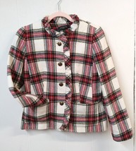 Talbots WM 4P Jacket Red Plaid Button Closure 2 Pockets Ruffled Edge High Neck - £19.09 GBP