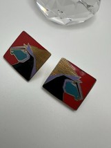 Vintage Enamel Laurel Burch Stallion Horse Clip Earrings 2.6cm - $9.90